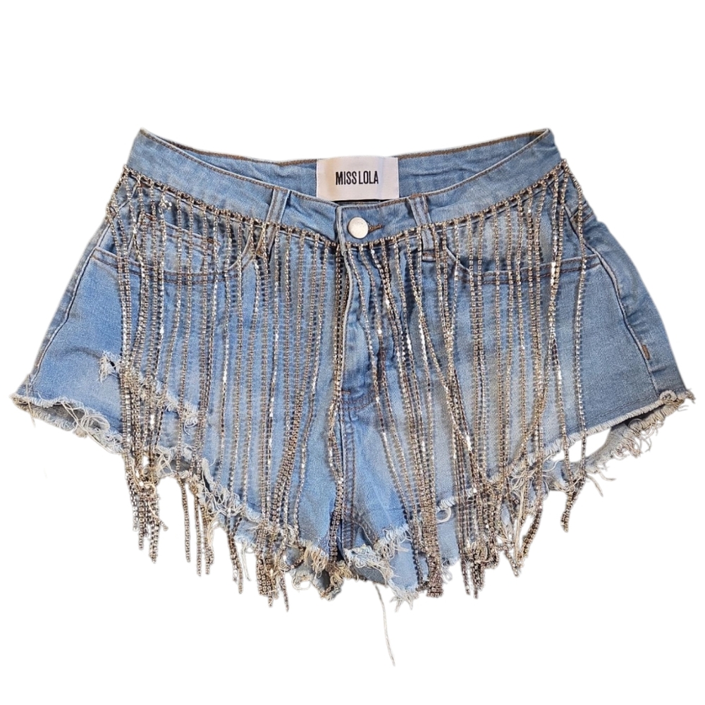 NWOT Miss Lola Rhinestone Fringe Shorts